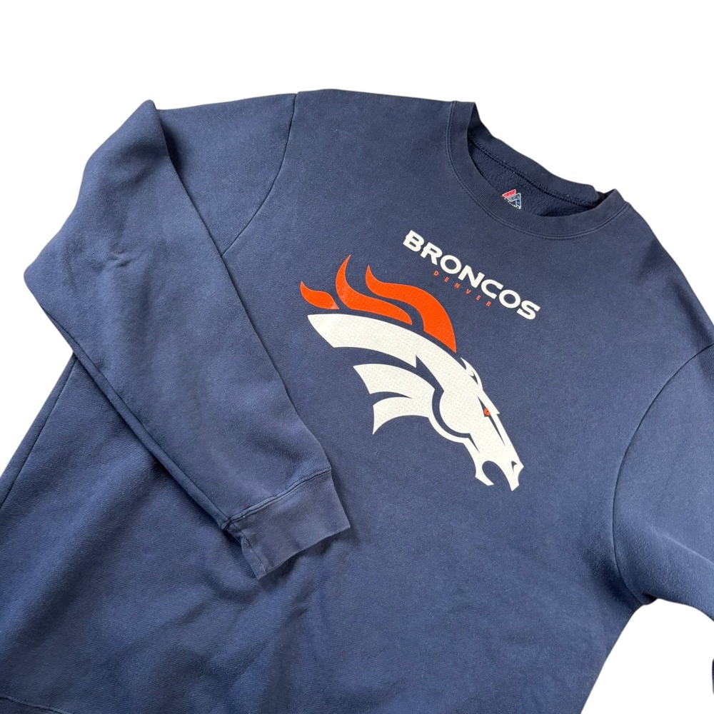 VTG Denver Broncos Sweatshirt Mens XL Blue Crewneck Graphic Fleece Streetwear